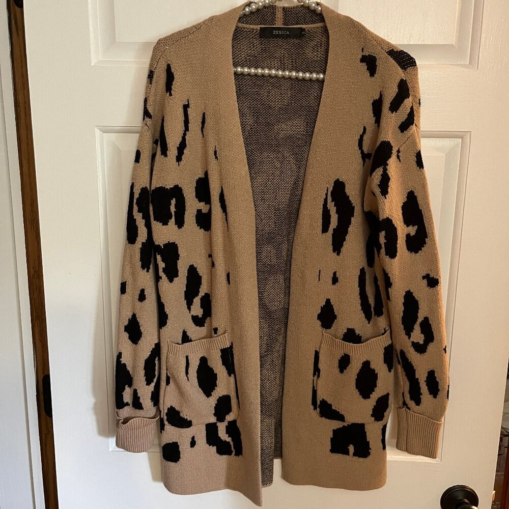 Zesica Ladies Animal Print Oversized Long Knit Open Cardigan Size S